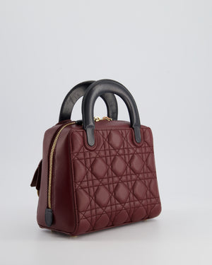 Christian Dior Burgundy & Black Small Cannage Lily Bag in Cannage Lambskin Leather and Champagne Gold Hardware