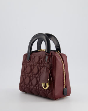 Christian Dior Burgundy & Black Small Cannage Lily Bag in Cannage Lambskin Leather and Champagne Gold Hardware