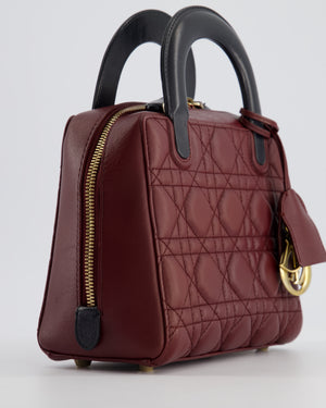 Christian Dior Burgundy & Black Small Cannage Lily Bag in Cannage Lambskin Leather and Champagne Gold Hardware