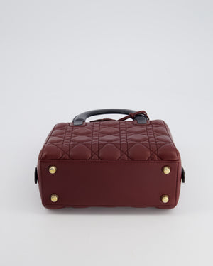 Christian Dior Burgundy & Black Small Cannage Lily Bag in Cannage Lambskin Leather and Champagne Gold Hardware