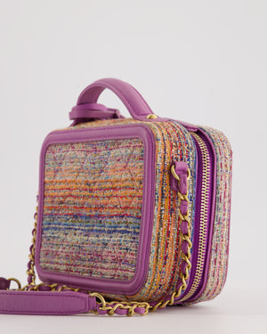 *HOT* Chanel Purple & Multicolour Tweed Small CC Vanity Case Bag in Lambskin Leather with Brushed Gold Hardware