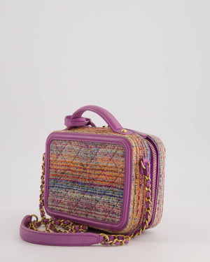 *HOT* Chanel Purple & Multicolour Tweed Small CC Vanity Case Bag in Lambskin Leather with Brushed Gold Hardware