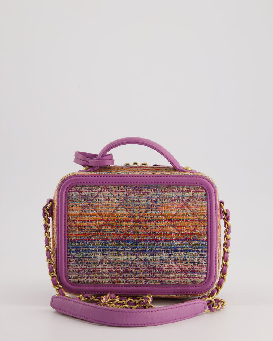 *HOT* Chanel Purple & Multicolour Tweed Small CC Vanity Case Bag in Lambskin Leather with Brushed Gold Hardware