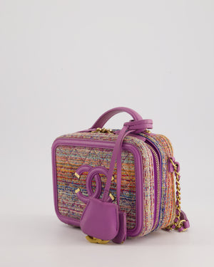 *HOT* Chanel Purple & Multicolour Tweed Small CC Vanity Case Bag in Lambskin Leather with Brushed Gold Hardware