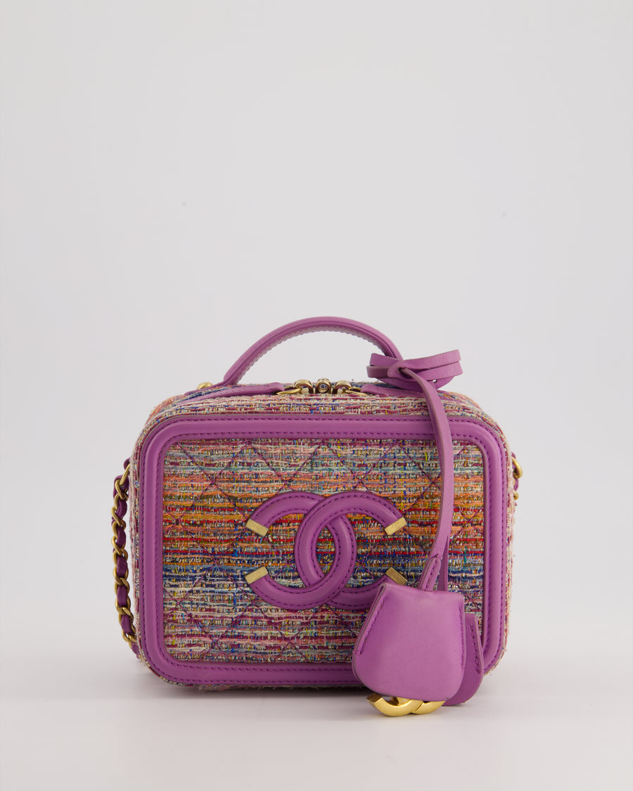 *HOT* Chanel Purple & Multicolour Tweed Small CC Vanity Case Bag in Lambskin Leather with Brushed Gold Hardware