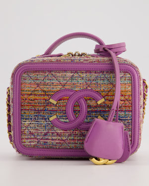 *HOT* Chanel Purple & Multicolour Tweed Small CC Vanity Case Bag in Lambskin Leather with Brushed Gold Hardware