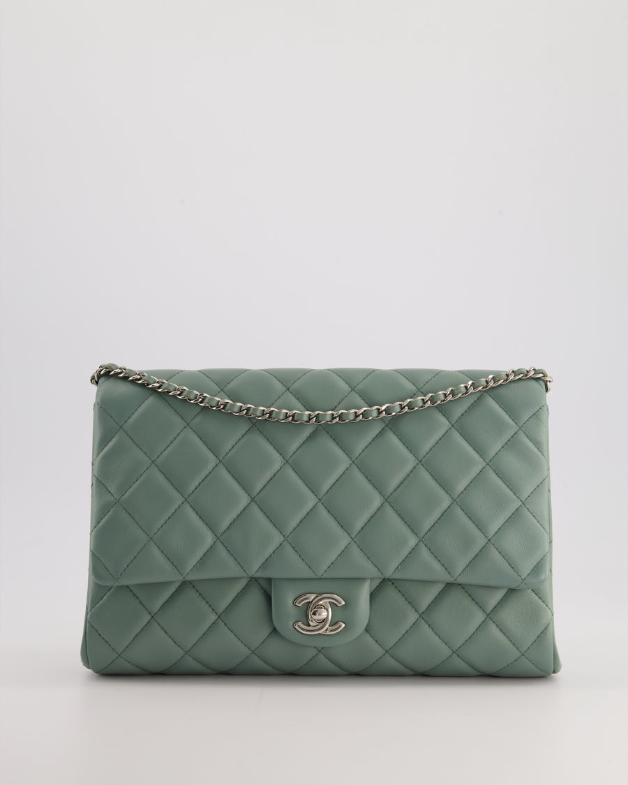 Chanel Cloudy Grey Timeless Clutch on Chain in Lambskin Leather with Silver Hardware