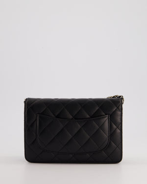 Chanel Black Quilted Wallet on Chain Bag In Lambskin Leather with Silver Hardware