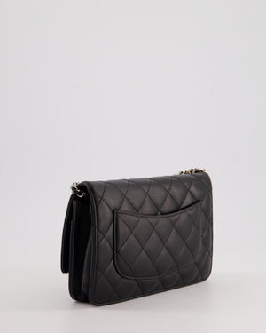 Chanel Black Quilted Wallet on Chain Bag In Lambskin Leather with Silver Hardware