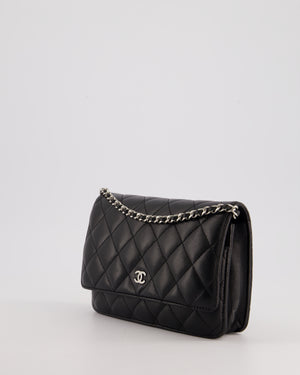 Chanel Black Quilted Wallet on Chain Bag In Lambskin Leather with Silver Hardware