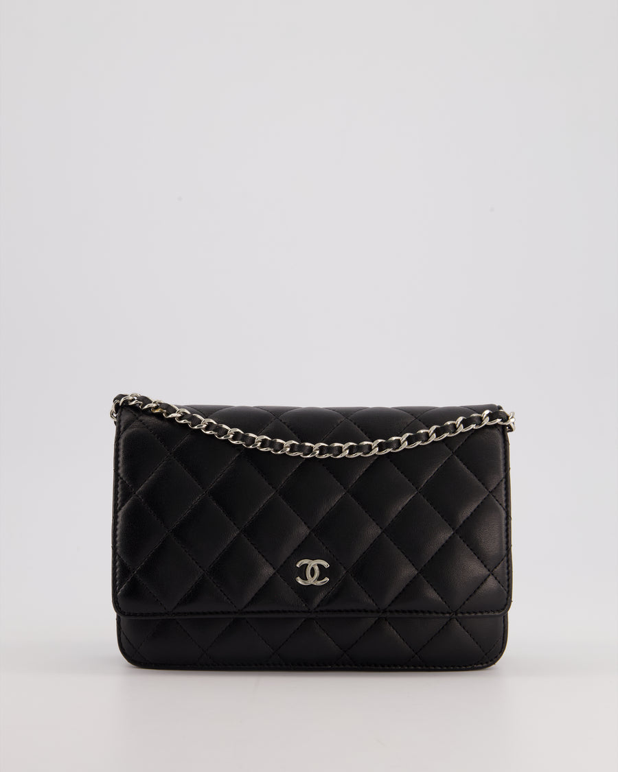 Chanel Black Quilted Wallet on Chain Bag In Lambskin Leather with Silver Hardware