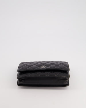 Chanel Black Quilted Wallet on Chain Bag In Lambskin Leather with Silver Hardware