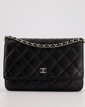 Chanel Black Quilted Wallet on Chain Bag In Lambskin Leather with Silver Hardware