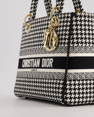 *RARE* Christian Dior Black & White Houndstooth Medium Lady Dior Bag in Canvas with Champagne Gold Hardware