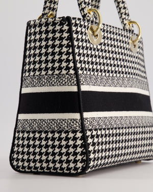 *RARE* Christian Dior Black & White Houndstooth Medium Lady Dior Bag in Canvas with Champagne Gold Hardware