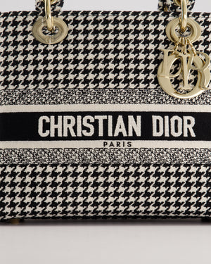 *RARE* Christian Dior Black & White Houndstooth Medium Lady Dior Bag in Canvas with Champagne Gold Hardware