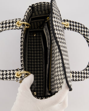 *RARE* Christian Dior Black & White Houndstooth Medium Lady Dior Bag in Canvas with Champagne Gold Hardware