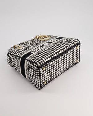 *RARE* Christian Dior Black & White Houndstooth Medium Lady Dior Bag in Canvas with Champagne Gold Hardware