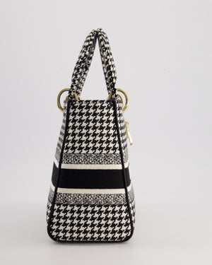 *RARE* Christian Dior Black & White Houndstooth Medium Lady Dior Bag in Canvas with Champagne Gold Hardware