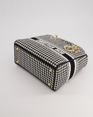 *RARE* Christian Dior Black & White Houndstooth Medium Lady Dior Bag in Canvas with Champagne Gold Hardware