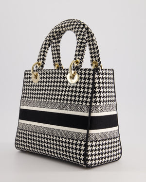 *RARE* Christian Dior Black & White Houndstooth Medium Lady Dior Bag in Canvas with Champagne Gold Hardware