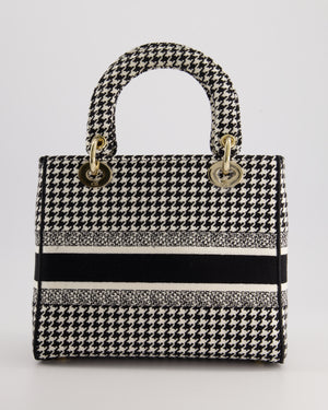 *RARE* Christian Dior Black & White Houndstooth Medium Lady Dior Bag in Canvas with Champagne Gold Hardware