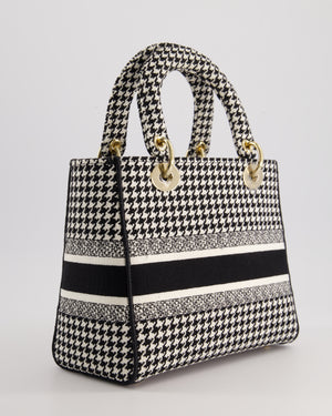 *RARE* Christian Dior Black & White Houndstooth Medium Lady Dior Bag in Canvas with Champagne Gold Hardware