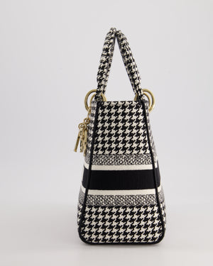 *RARE* Christian Dior Black & White Houndstooth Medium Lady Dior Bag in Canvas with Champagne Gold Hardware