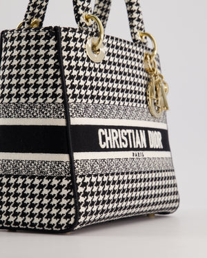 *RARE* Christian Dior Black & White Houndstooth Medium Lady Dior Bag in Canvas with Champagne Gold Hardware