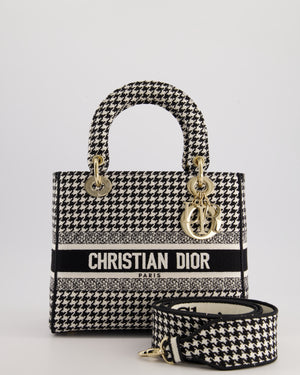 *RARE* Christian Dior Black & White Houndstooth Medium Lady Dior Bag in Canvas with Champagne Gold Hardware