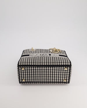 *RARE* Christian Dior Black & White Houndstooth Medium Lady Dior Bag in Canvas with Champagne Gold Hardware