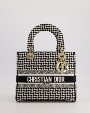 *RARE* Christian Dior Black & White Houndstooth Medium Lady Dior Bag in Canvas with Champagne Gold Hardware