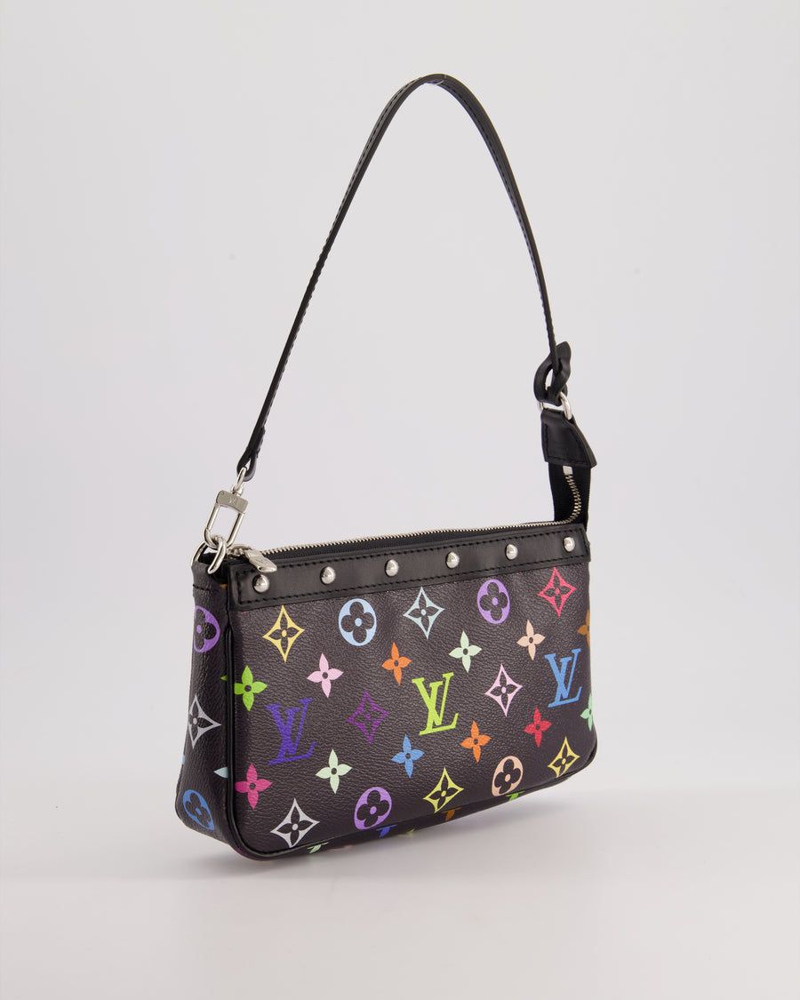 *NEW* Louis Vuitton X Takashi Murakami Black Pochette Accessories Bag in Coated Canvas & Calfskin Leather with Silver Hardware