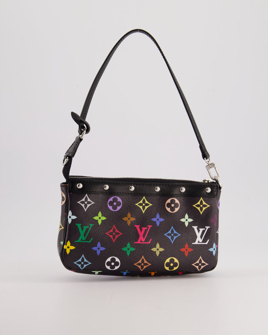 *NEW* Louis Vuitton X Takashi Murakami Black Pochette Accessories Bag in Coated Canvas & Calfskin Leather with Silver Hardware