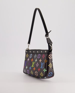 *NEW* Louis Vuitton X Takashi Murakami Black Pochette Accessories Bag in Coated Canvas & Calfskin Leather with Silver Hardware