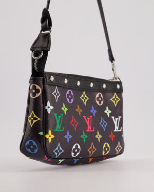 *NEW* Louis Vuitton X Takashi Murakami Black Pochette Accessories Bag in Coated Canvas & Calfskin Leather with Silver Hardware