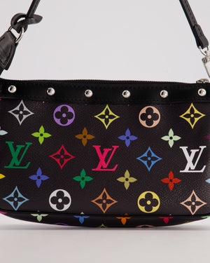 *NEW* Louis Vuitton X Takashi Murakami Black Pochette Accessories Bag in Coated Canvas & Calfskin Leather with Silver Hardware