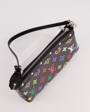 *NEW* Louis Vuitton X Takashi Murakami Black Pochette Accessories Bag in Coated Canvas & Calfskin Leather with Silver Hardware