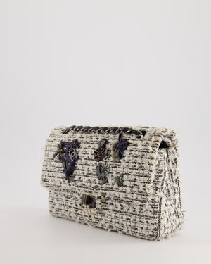 Chanel White and Black Tweed Medium Reissue Double Flap Bag with Embellished Detail and Gun-Metal Hardware RRP £8,180