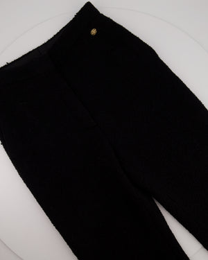 Chanel Straight Leg Black Tweed Trousers With CC Logo Button Detail Size FR 38 (UK 10)