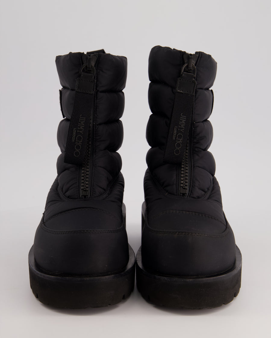 Jimmy Choo Padded Black Zip-Up Waterproof Snow Boots With Side Logo Detail Size EU 40