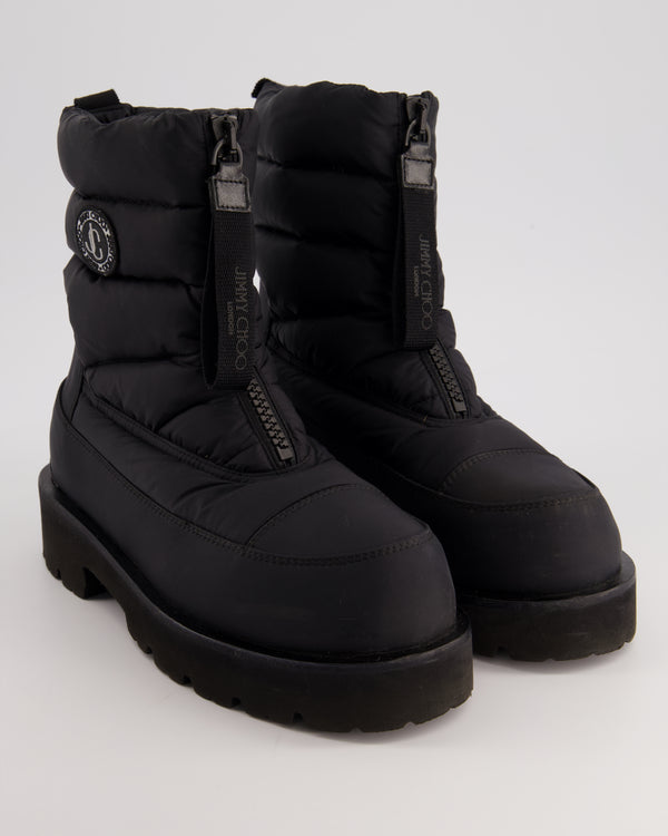 Jimmy Choo Padded Black Zip-Up Waterproof Snow Boots With Side Logo Detail Size EU 40