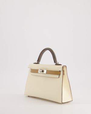 *RARE* Hermès Mini Kelly II Tricolour 20cm Bag In Nata, Chai and Gris Meyer Epsom Leather with Palladium Hardware