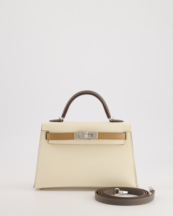 *RARE* Hermès Mini Kelly II Tricolour 20cm Bag In Nata, Chai and Gris Meyer Epsom Leather with Palladium Hardware