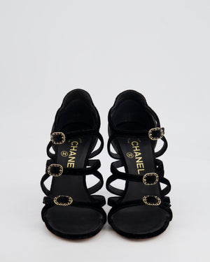 Chanel Black Suede and Patent Heels with Gold CC Logo Detail Size EU 36.5