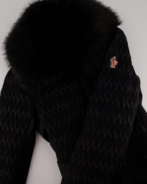 Moncler Black Grenoble Ruched Ski Jacket with Belt and Black Faux Fur Trim Size 2 (UK 12)