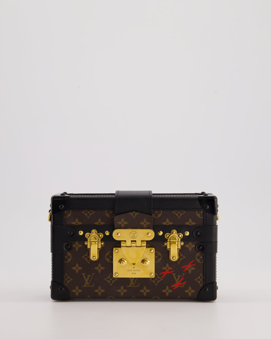 Louis Vuitton Brown Petite Malle Bag in Monogram Canvas & Black Calfskin Leather with Gold Hardware RRP £4,550