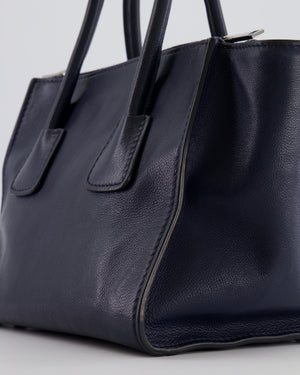 Prada Navy Leather Medium Tote Bag with Logo and Silver Hardware RRP £1,950