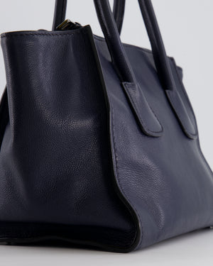 Prada Navy Leather Medium Tote Bag with Logo and Silver Hardware RRP £1,950