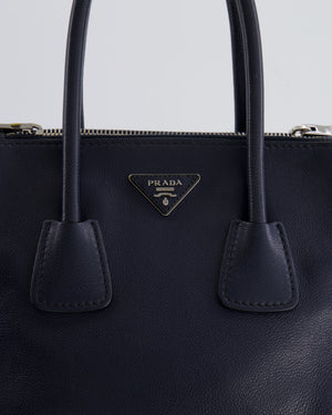 Prada Navy Leather Medium Tote Bag with Logo and Silver Hardware RRP £1,950